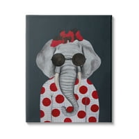 Stupell Industries modă elefant Ochelari de soare Bow Polka Dot model portret picturi Galerie-învelite panza Print perete Art,