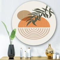 Designart 'lună geometrică abstractă și soare cu frunze i' Modern Circle Metal Wall Art-Disc de 23