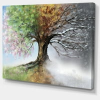 Designart 'copac cu patru anotimpuri' mare copac pictura panza arta Print