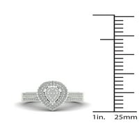 1 3CT TDW diamant s Argint Sterling Pear formă Cluster Halo set de mireasă