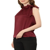 Chilipiruri unice femei elegante fără mâneci Papion gât solide bluza de lucru topuri