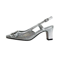 Clea femei lățime largă Rochie Slingback metalice pantofi de argint 5.5