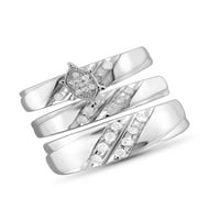 JewelersClub Trio inele cu diamante pentru femei– Bijuterii cu inel cu diamante albe de carate-0. Sterling Silver Trio trupe pentru femei-Trio inel Set de JewelersClub