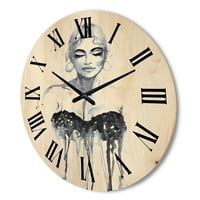 Designart 'portret alb-negru al femeii purtând rochie de seară' ceas de perete Modern din lemn