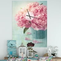 Ceas de perete floral Designart 'Flori de bujor roz în vază