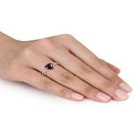 Carat T. G. W. Granat și Carat T. W. diamant 14kt inel de logodnă încrucișat cu inimă din Aur Roz