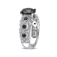 Miabella Carat T. W. diamant alb-negru 10kt aur alb Vintage filigran inel de logodna