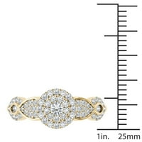Carat T. W. diamant Criss-Cross Coadă Cluster Halo 10kt aur galben inel de logodna