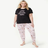 Joyspun tricou cu mânecă scurtă pentru femei și pantaloni de jogging set de pijama, 2 piese, Dimensiuni S până la 3x