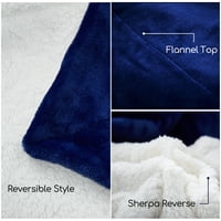 Pătură de aruncare Sherpa pentru canapea de pat, pătură moale din lână reversibilă caldă,Bleumarin