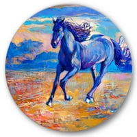 Designart 'Abstract Blue Horse Galoping Over the Prairie' Farmhouse Circle Metal Wall Art-Disc de 23