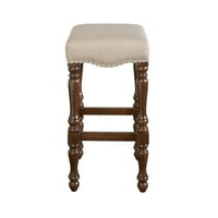 Linon Willow scaun de Bar din lemn Fără Spate, 30,5 înălțimea scaunului, finisaj nuc cu țesătură bej