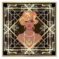 Designart 'fată Retro în aur Art Deco Geometrics III' modern înrămate panza arta de perete imprimare
