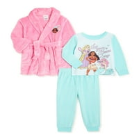 Top Cu mânecă lungă Disney Princess Girls, pantaloni și halat, Set de pijama din 3 piese, dimensiuni 2T-5T