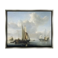 Stupell Industries Nave înainte de țărm Willem van de Velde pictura clasica pictura luciu Gri plutitoare înrămate panza imprimare