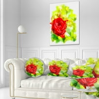 Designart Trandafir roșu aprins pe verde deschis - pernă florală-12x20