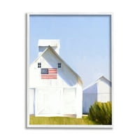 Stupell Industries White Barn Rural Country Field American Flag Painting White Framed Art Print Wall Art, Design de Amy Hall