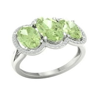 Imperial Gemstone 10k aur alb Oval tăiat verde ametist CT TW diamant trei pietre Halo femei Inel