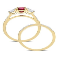 1-Carat T. G. W. tăiat Oval creat Rubin, tăiat în inimă creat safir alb și Carat T. W. diamant tăiat rotund 10kt aur galben Set