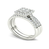 1-carate TW diamant singur Halo Cluster două benzi 14kt aur alb inel de logodna Set