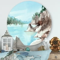 Designart 'Rocks cu Lacul Albastru' Lake House Circle Metal Wall Art-Disc de 23