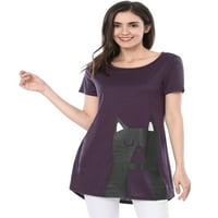 Femeii mâneci scurte Gât rotund vrac tunica Tee Shirt S Violet