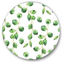 Designart 'Tropical Green Leaves Patern On White' Tropical Circle Metal Wall Art-Disc de 36