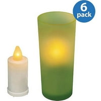 Suporturi pentru lumânări din sticlă mată fără flacără Inglow cu lumânări Votive din Plastic, verde, Set de 6