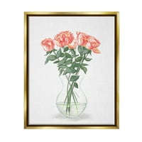 Stupell Industries buchet de trandafiri roz vază de sticlă pictură natură moartă aur metalic plutitor Înrămat pânză imprimare