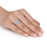 Miabella femei 2-CT perna-Cut Aquamarine CT Diamant 10kt aur alb pătrat Halo inel