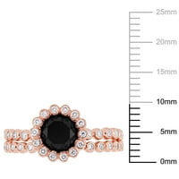 Carat T. W. diamant alb-negru 10kt Aur Roz sferă Halo set de mireasă