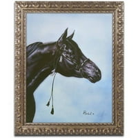 Marcă comercială Fine Art 'Black Arabian' Canvas Art de Jenny Newland, Cadru ornamentat din aur