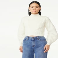 Scoop pulover cu cablu de cultură pentru femei pulover cu mâneci lungi sculptate, dimensiuni XS-XXL