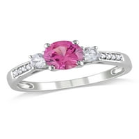1-Carat T. G. W. a creat safir roz și alb și diamant-Accent 10kt Aur Alb 3-Inel de piatră