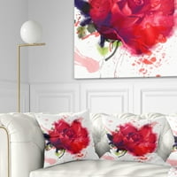Designart frumos trandafir roșu strălucitor - pernă florală-16x16