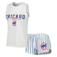 Femei concepte sport alb Chicago Cubs tambur Pinstripe Rezervor de top & pantaloni scurți somn Set