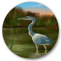Designart 'Blue Heron Wetland Bird pe malul lacului' artă tradițională de perete din metal cerc-Disc de 11
