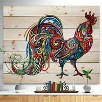 Designart 'Cockerel farm animal' fermă Animale de pictură imprimeu pe lemn Natural de pin