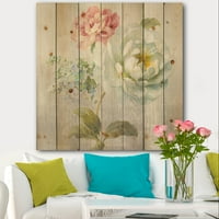 Designart 'Country White And Pink Flower Bouquet' Cabin & Lodge imprimeu pe lemn Natural de pin