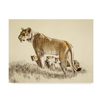 Marcă comercială Artă Plastică 'Lioness And Cubs' Canvas Art de Ron Parker