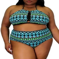 Grade femei Plus-Size Tribal Print x-Front Bikini Costume de baie de top