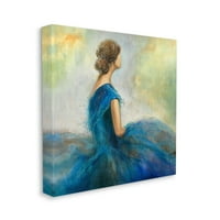 Stupell Industries femeie ondulată rochie albastră pictură clasică pictură Galerie pictură învelită pânză imprimată artă de perete,