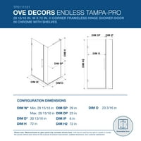 Ove decoruri Tampa-Pro 29-în. W în. H Pivot dreptunghiular fără cadru colț cabină de duș în crom