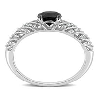 Carat TW diamant alb-negru 14kt aur alb Vintage inel de logodna