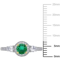 Miabella femei Carat T. G. W. Smarald & pere-Cut Alb Safir & Carat T. W. diamant 14kt două tonuri aur Halo inel de logodna